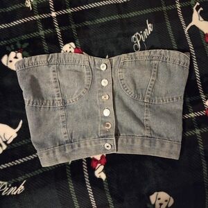 JEANS Denim Button Tube Top
